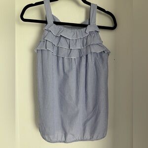 LOFT Blue and White Ruffle Top size xs